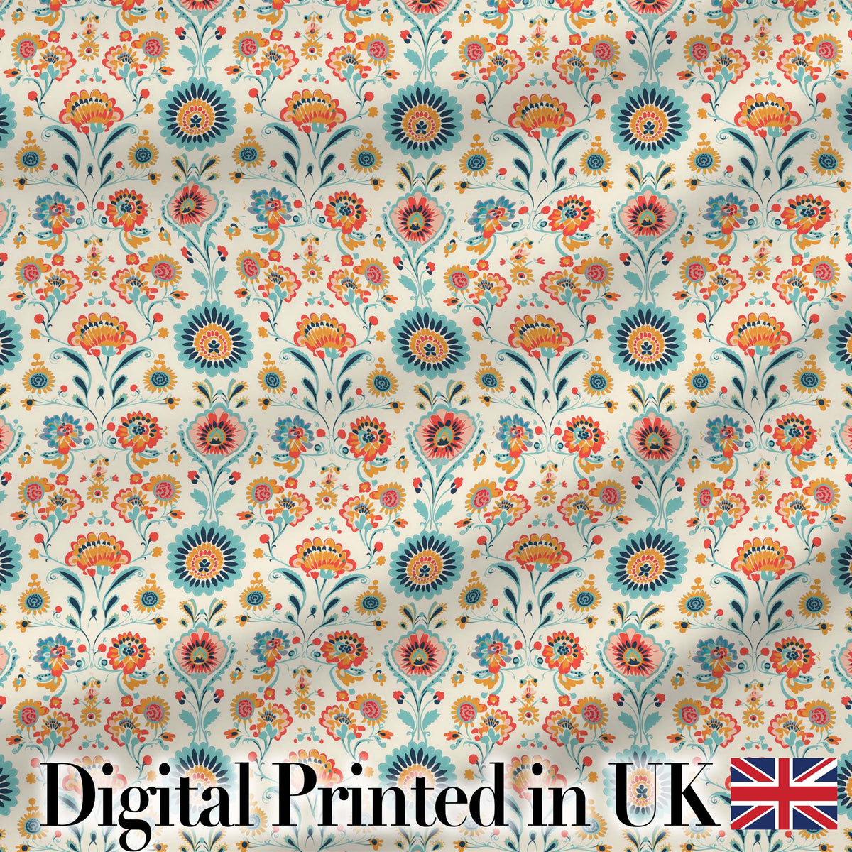 Scandinavian Folk Floral Garden Vintage Style Seamless Pattern Digital Print Fabric by the Metre UK Sewing Quilting Textile