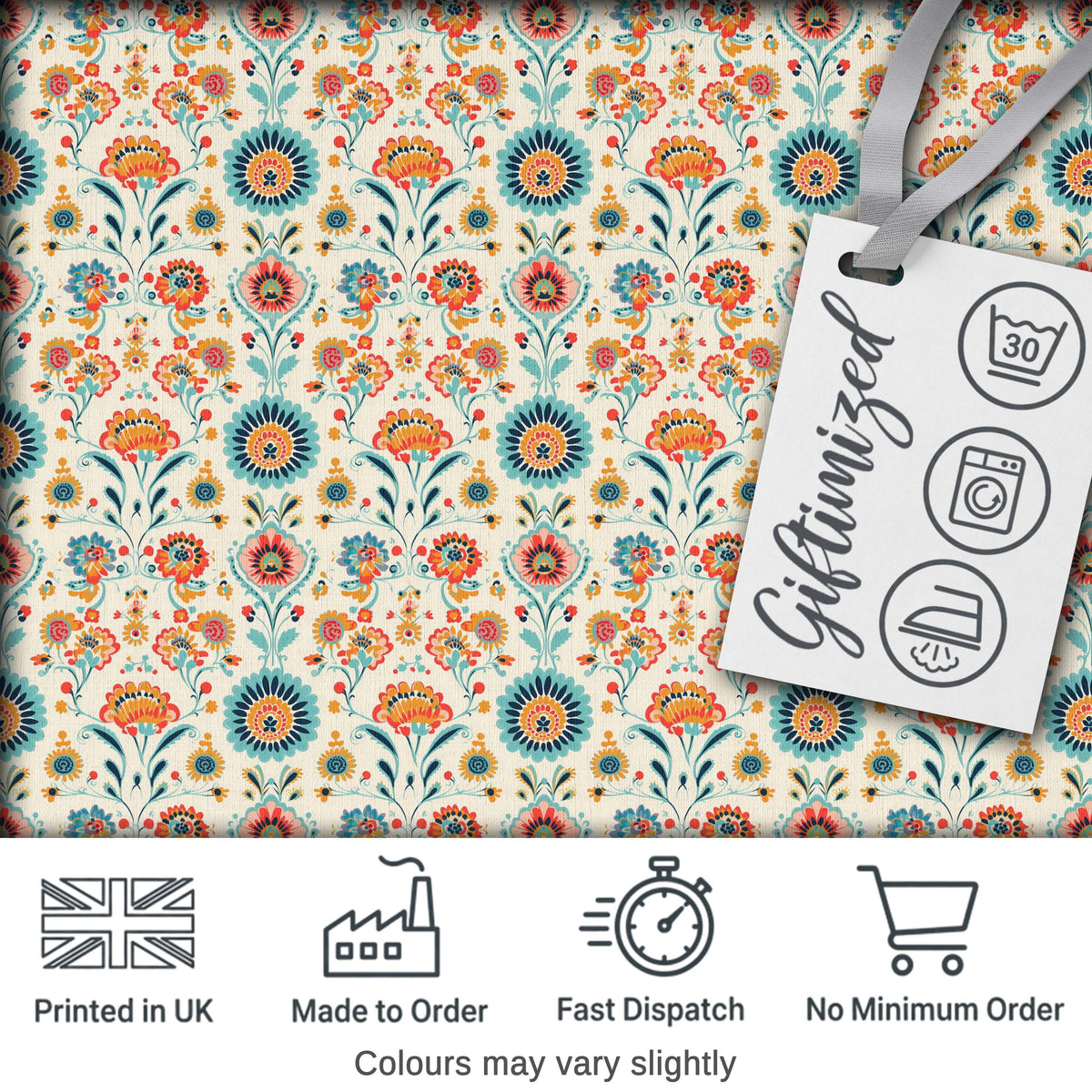 Scandinavian Folk Floral Garden Vintage Style Seamless Pattern Digital Print Fabric by the Metre UK Sewing Quilting Textile