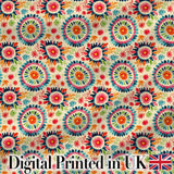 Bright Folk Art Floral Burst  Circle Seamless Pattern Digital Print Fabric by the Metre UK Sewing Quilting Textile