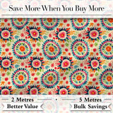 Bright Folk Art Floral Burst  Circle Seamless Pattern Digital Print Fabric by the Metre UK Sewing Quilting Textile