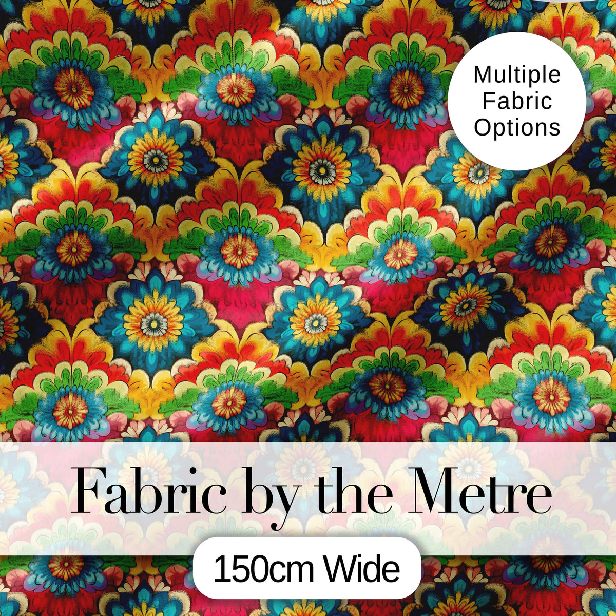 Colorful  Floral Tile Bold Symmetry Seamless Pattern Digital Print Fabric by the Metre UK Sewing Quilting Textile