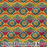 Colorful  Floral Tile Bold Symmetry Seamless Pattern Digital Print Fabric by the Metre UK Sewing Quilting Textile