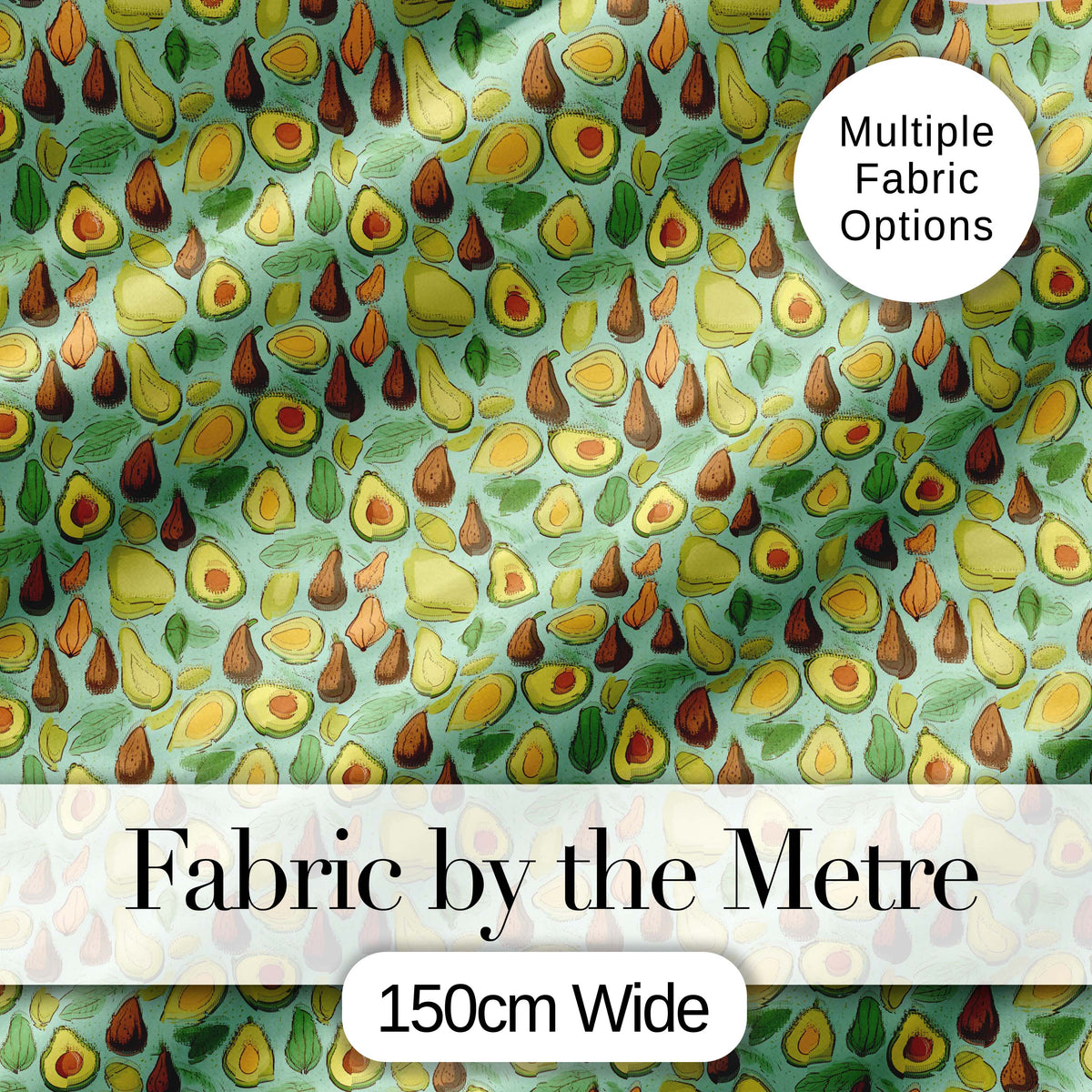 Cute Avocado and Pear Doodle Style Pastel Seamless Pattern Digital Print Fabric by the Metre UK Sewing Quilting Textile