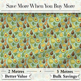 Cute Avocado and Pear Doodle Style Pastel Seamless Pattern Digital Print Fabric by the Metre UK Sewing Quilting Textile