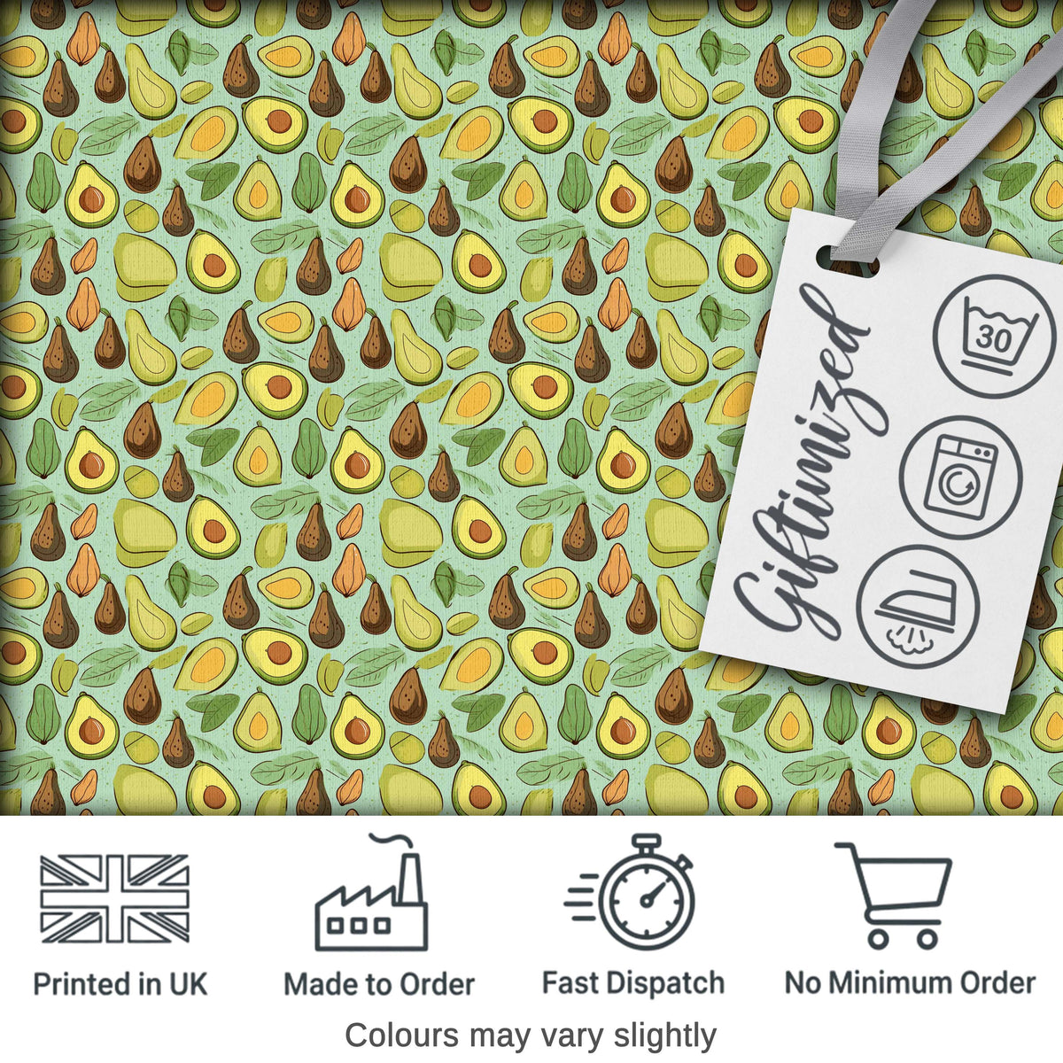Cute Avocado and Pear Doodle Style Pastel Seamless Pattern Digital Print Fabric by the Metre UK Sewing Quilting Textile