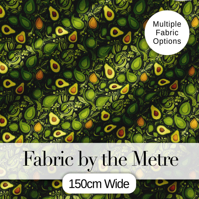 Dark Green Avocado Botanical Leaves Elegant Seamless Pattern Digital Print Fabric by the Metre UK Sewing Quilting Textile