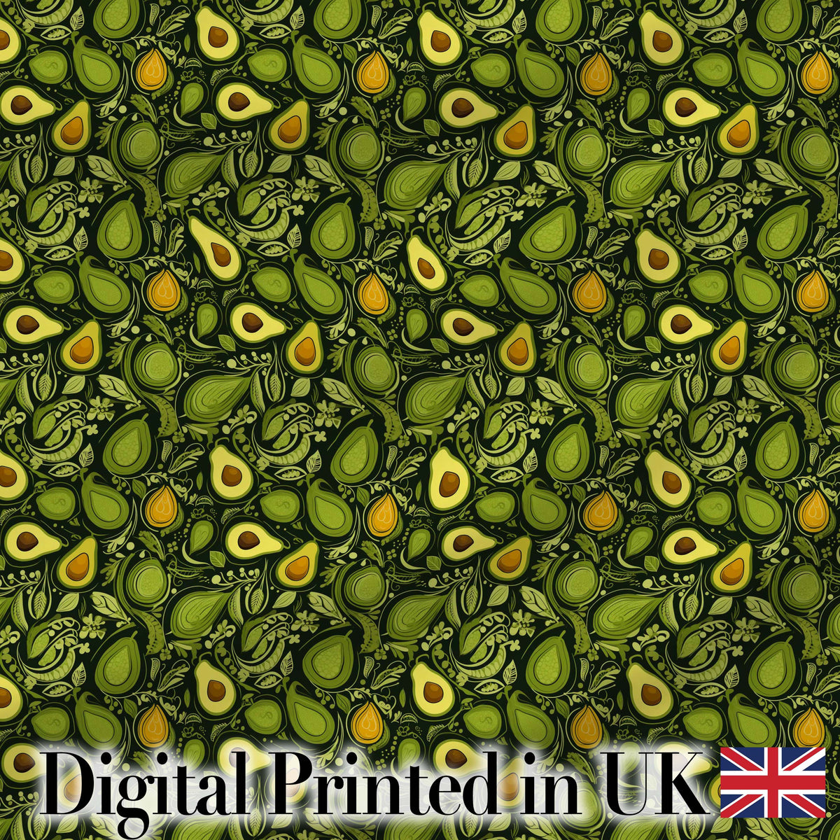 Dark Green Avocado Botanical Leaves Elegant Seamless Pattern Digital Print Fabric by the Metre UK Sewing Quilting Textile