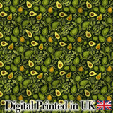 Dark Green Avocado Botanical Leaves Elegant Seamless Pattern Digital Print Fabric by the Metre UK Sewing Quilting Textile