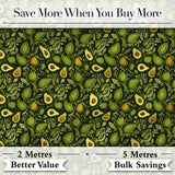 Dark Green Avocado Botanical Leaves Elegant Seamless Pattern Digital Print Fabric by the Metre UK Sewing Quilting Textile
