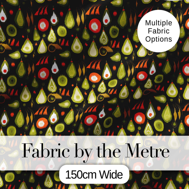 Mid Century Pear and Avocado  Geometric Seamless Pattern Digital Print Fabric by the Metre UK Sewing Quilting Textile