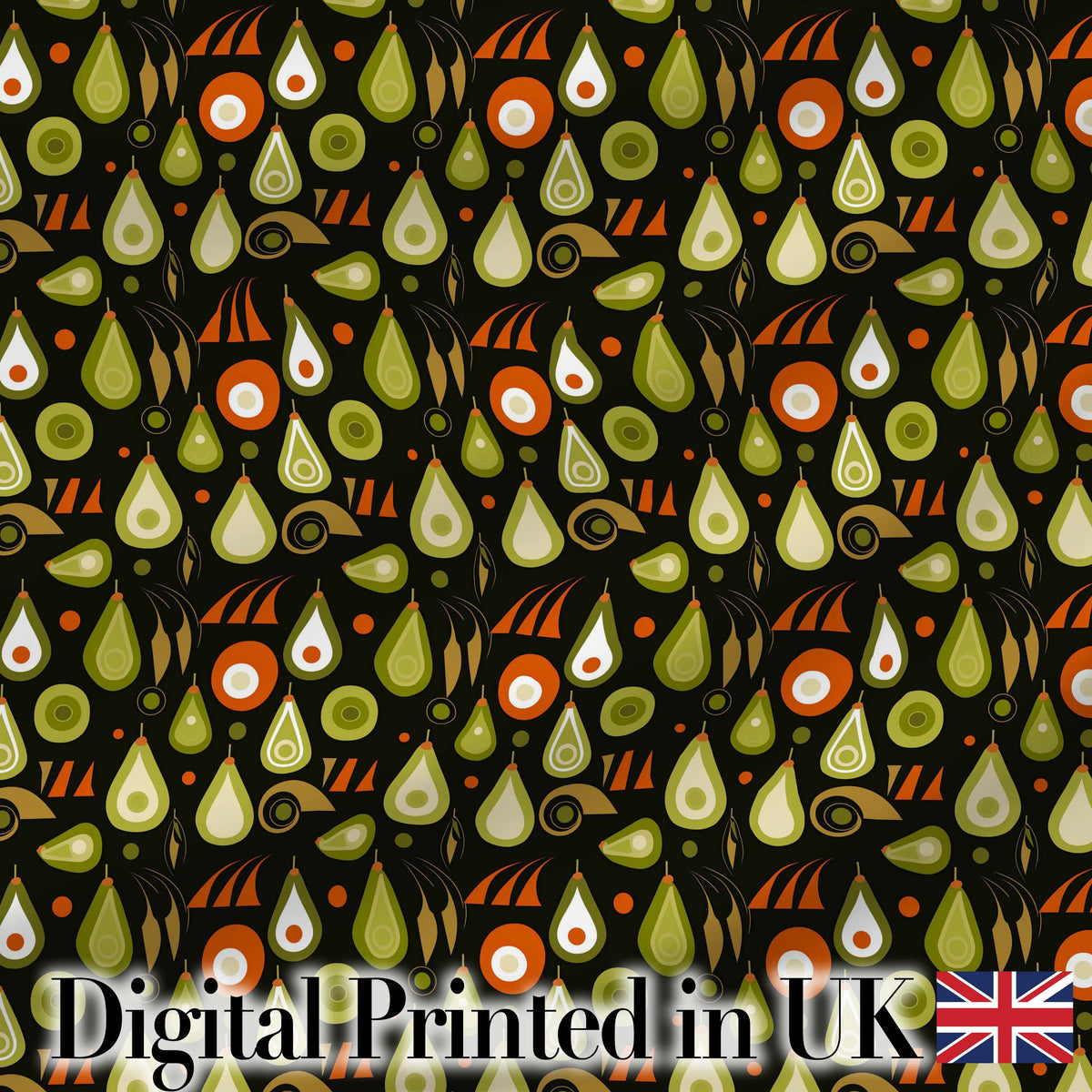 Mid Century Pear and Avocado  Geometric Seamless Pattern Digital Print Fabric by the Metre UK Sewing Quilting Textile