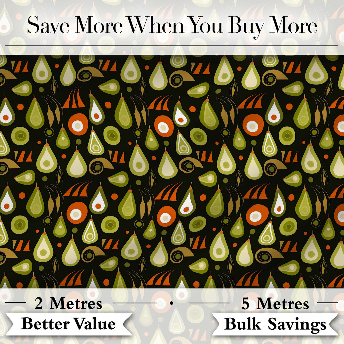 Mid Century Pear and Avocado  Geometric Seamless Pattern Digital Print Fabric by the Metre UK Sewing Quilting Textile