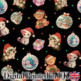 Cute Christmas Cats Teddy Gift Seamless Pattern Digital Print Fabric by the Metre UK Sewing Quilting Textile