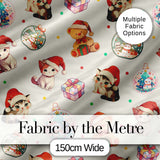 Cute Christmas Cats Teddy Cream Background Seamless Pattern Digital Print Fabric by the Metre UK Sewing Quilting Textile