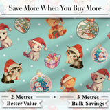 Cute Christmas Cats Teddy Gift Baubles Seamless Pattern Digital Print Fabric by the Metre UK Sewing Quilting Textile