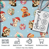 Cute Christmas Cats Teddy Blue Background Seamless Pattern Digital Print Fabric by the Metre UK Sewing Quilting Textile