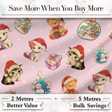 Cute Christmas Cats Teddy Pink Background Seamless Pattern Digital Print Fabric by the Metre UK Sewing Quilting Textile