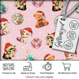 Cute Christmas Cats Teddy Pink Background Seamless Pattern Digital Print Fabric by the Metre UK Sewing Quilting Textile