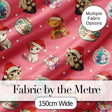 Cute Christmas Cats Teddy Red Background Seamless Pattern Digital Print Fabric by the Metre UK Sewing Quilting Textile