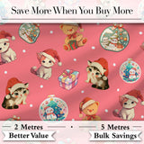 Cute Christmas Cats Teddy Red Background Seamless Pattern Digital Print Fabric by the Metre UK Sewing Quilting Textile