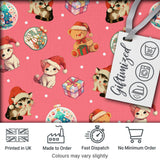 Cute Christmas Cats Teddy Red Background Seamless Pattern Digital Print Fabric by the Metre UK Sewing Quilting Textile