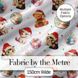 Cute Christmas Cats Teddy Grey Background Seamless Pattern Digital Print Fabric by the Metre UK Sewing Quilting Textile