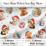 Cute Christmas Cats Teddy Grey Background Seamless Pattern Digital Print Fabric by the Metre UK Sewing Quilting Textile