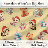 Cute Christmas Cats Teddy Yellow Background Seamless Pattern Digital Print Fabric by the Metre UK Sewing Quilting Textile
