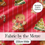 Cute Christmas Gingerbread Cookies Red Background Seamless Pattern Digital Print Fabric by the Metre UK Sewing Quilting Textile