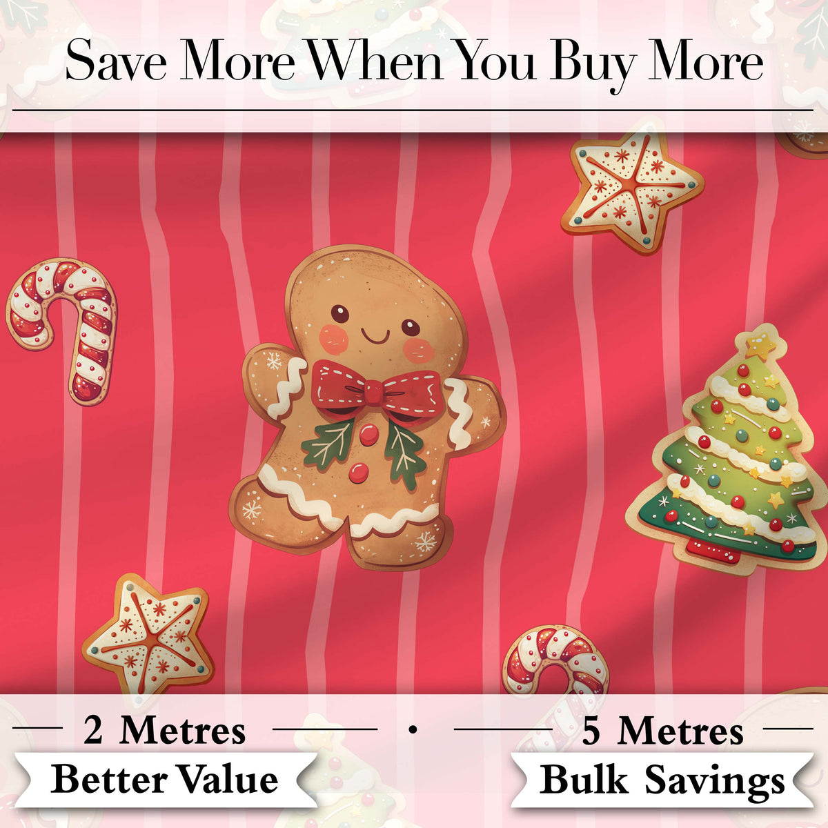 Cute Christmas Gingerbread Cookies Red Background Seamless Pattern Digital Print Fabric by the Metre UK Sewing Quilting Textile
