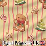 Cute Christmas Gingerbread Cookies Yellow Background Seamless Pattern Digital Print Fabric by the Metre UK Sewing Quilting Textile