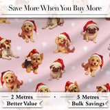 Cute Christmas Dogs Santa Hat Pink Background Seamless Pattern Digital Print Fabric by the Metre UK Sewing Quilting Textile