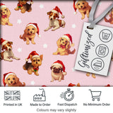 Cute Christmas Dogs Santa Hat Pink Background Seamless Pattern Digital Print Fabric by the Metre UK Sewing Quilting Textile