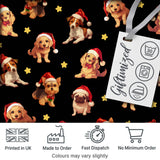 Cute Christmas Dogs Santa Hat Black Background Seamless Pattern Digital Print Fabric by the Metre UK Sewing Quilting Textile