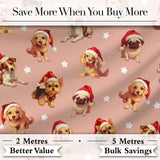 Cute Christmas Dogs Santa Hat Peach Background Seamless Pattern Digital Print Fabric by the Metre UK Sewing Quilting Textile