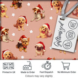 Cute Christmas Dogs Santa Hat Peach Background Seamless Pattern Digital Print Fabric by the Metre UK Sewing Quilting Textile