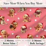 Cute Christmas Dogs Santa Hat Coral Pink Background Seamless Pattern Digital Print Fabric by the Metre UK Sewing Quilting Textile
