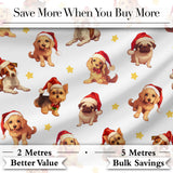 Cute Christmas Dogs Santa Hat Grey Star Background Seamless Pattern Digital Print Fabric by the Metre UK Sewing Quilting Textile