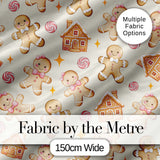 Cute Gingerbread Cookies Candy House Cream Background Seamless Pattern Digital Print Fabric by the Metre UK Sewing Quilting Textile