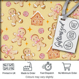 Cute Gingerbread Cookies Candy House Beige Background Seamless Pattern Digital Print Fabric by the Metre UK Sewing Quilting Textile
