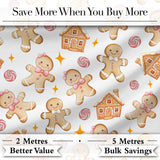 Cute Gingerbread Cookies Candy House Light Grey Background Seamless Pattern Digital Print Fabric by the Metre UK Sewing Quilting Textile