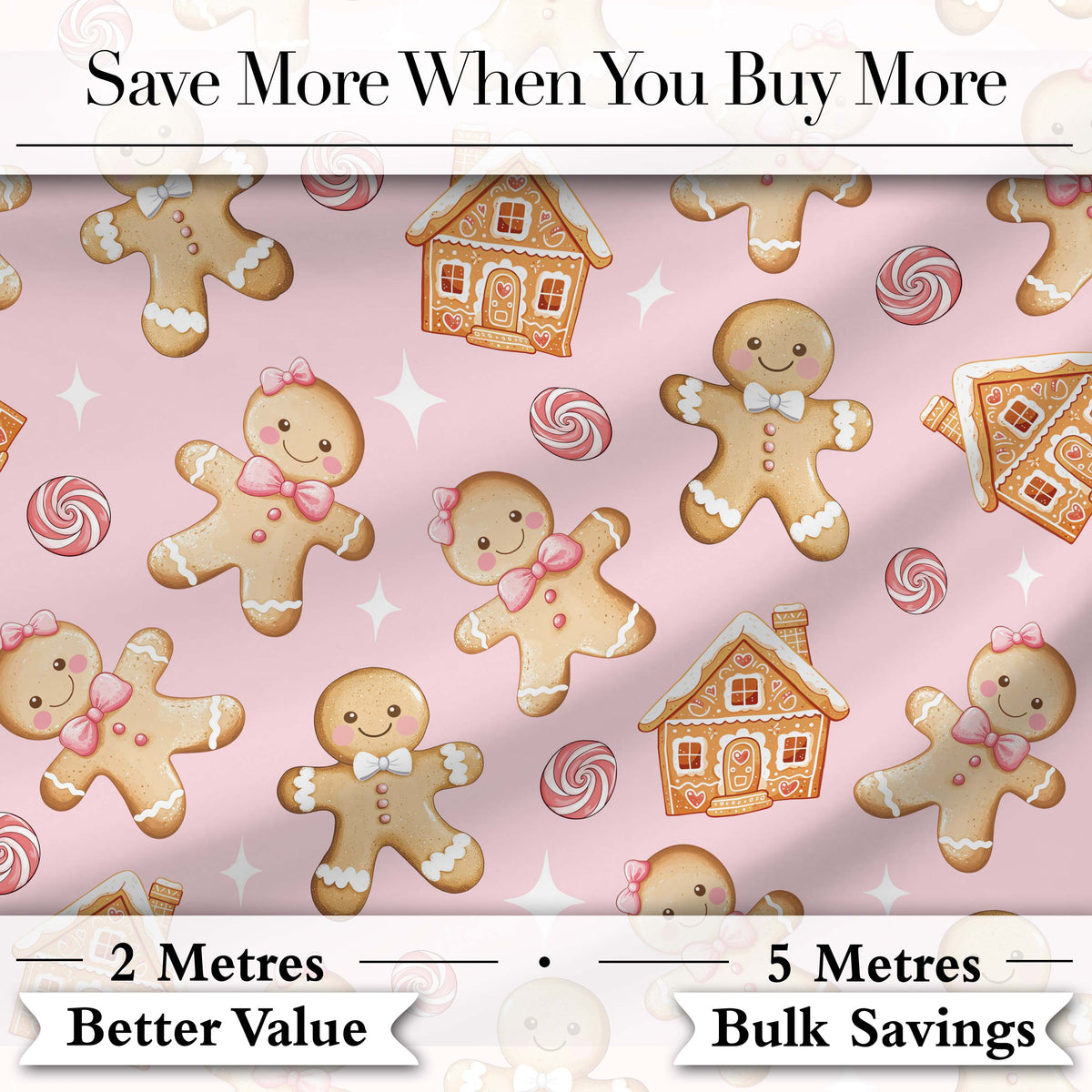 Cute Gingerbread Cookies Candy House Soft Pink Background Seamless Pattern Digital Print Fabric by the Metre UK Sewing Quilting Textile