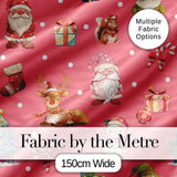 Cute Christmas Gnome Reindeer Snowman Gift Coral Background Seamless Pattern Digital Print Fabric by the Metre UK Sewing Quilting Textile
