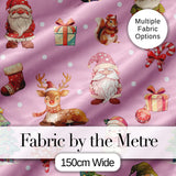 Cute Christmas Deer Squirrel Leaves Gift Pattern Pink Background Seamless Digital Print Fabric by the Metre UK Sewing Quilting Textile