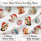 Cute Christmas Cat Teddy Bear Bauble Gift Seamless Pattern White Background Digital Print Fabric by the Metre UK Sewing Quilting Textile