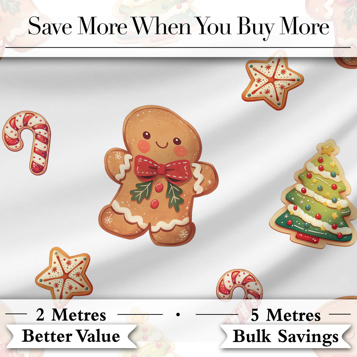 Cute Gingerbread Man Candy Cane Cookie Seamless Pattern Stripe Background Digital Print Fabric by the Metre UK Sewing Quilting Textile