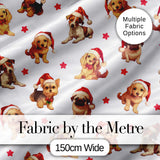 Cute Christmas Puppies in Santa Hats Seamless Pattern Star Background Digital Print Fabric by the Metre UK Sewing Quilting Textile