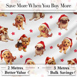 Cute Christmas Puppies in Santa Hats Seamless Pattern Star Background Digital Print Fabric by the Metre UK Sewing Quilting Textile