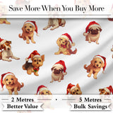 Cute Christmas Puppies in Santa Hats Seamless Pattern Soft Grey Background Digital Print Fabric by the Metre UK Sewing Quilting Textile