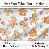 Cute Gingerbread Cookies Candy Sweets House Seamless Pattern White Background Digital Print Fabric by the Metre UK Sewing Quilting Textile